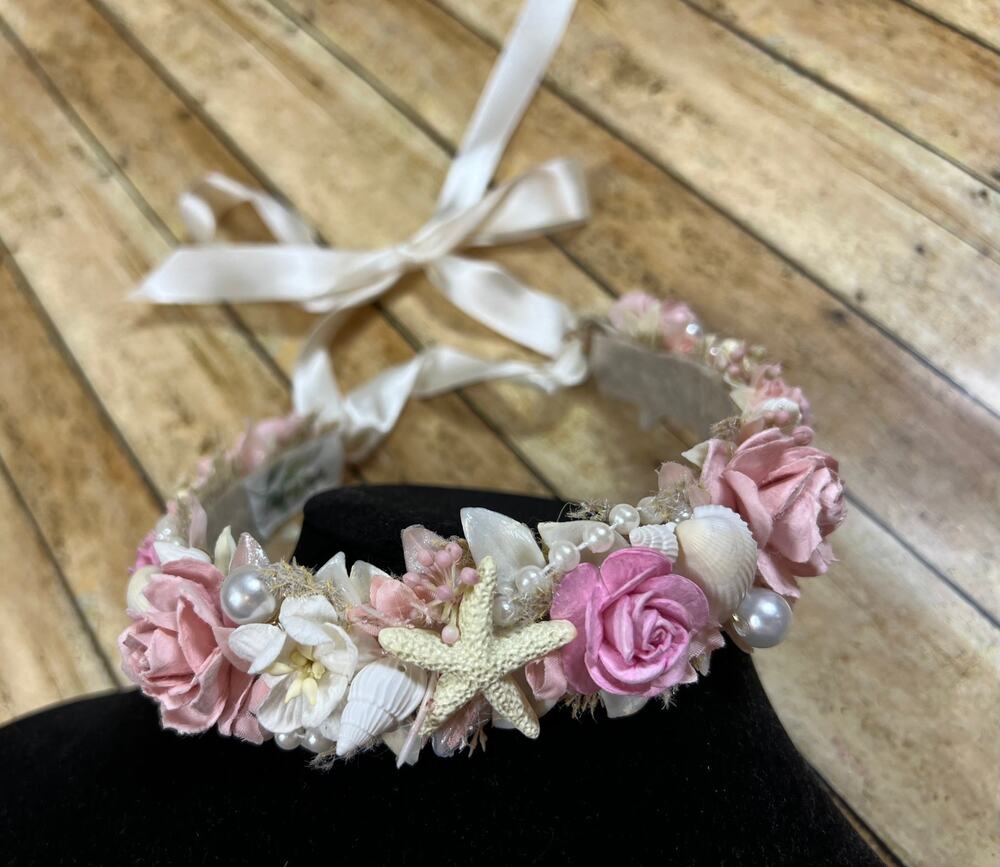 Lorelei & Layla Pink Seaside Beach Halo Crown Floral Starfish Adjustable Tie